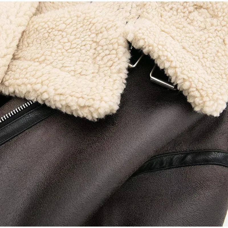 “Double Dutch” Casual Lambs Fur Leather Jacket