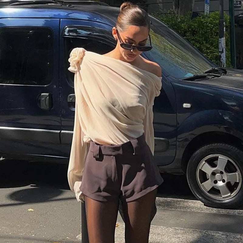“Carousel” Women’s Cropped See Through Mesh Chiffon Top