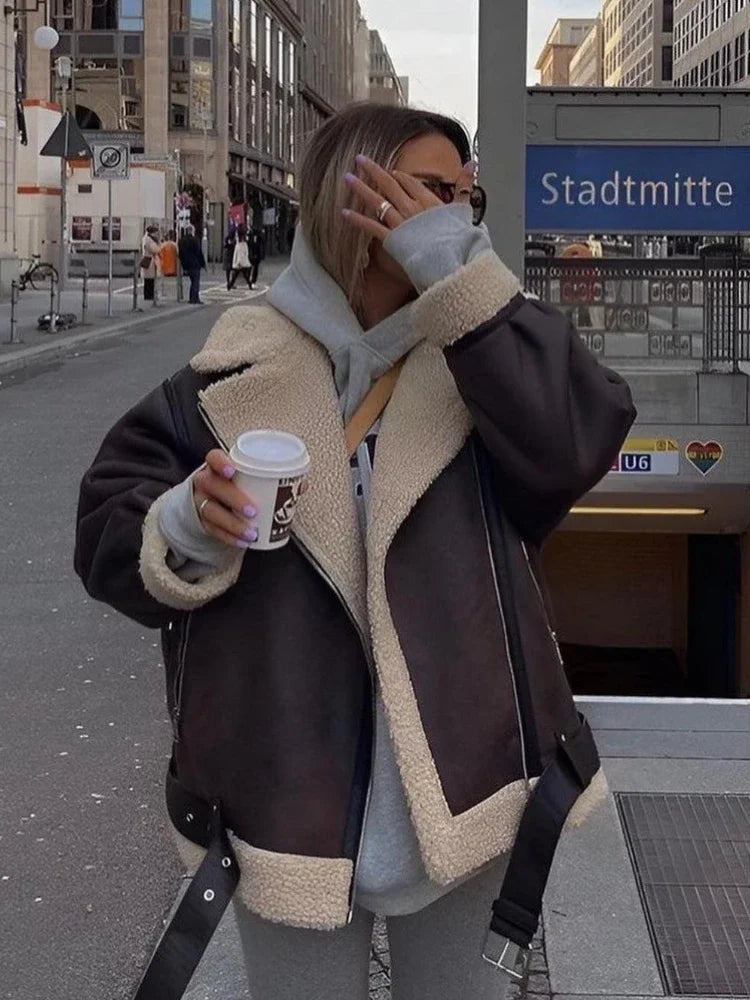 “Double Dutch” Casual Lambs Fur Leather Jacket
