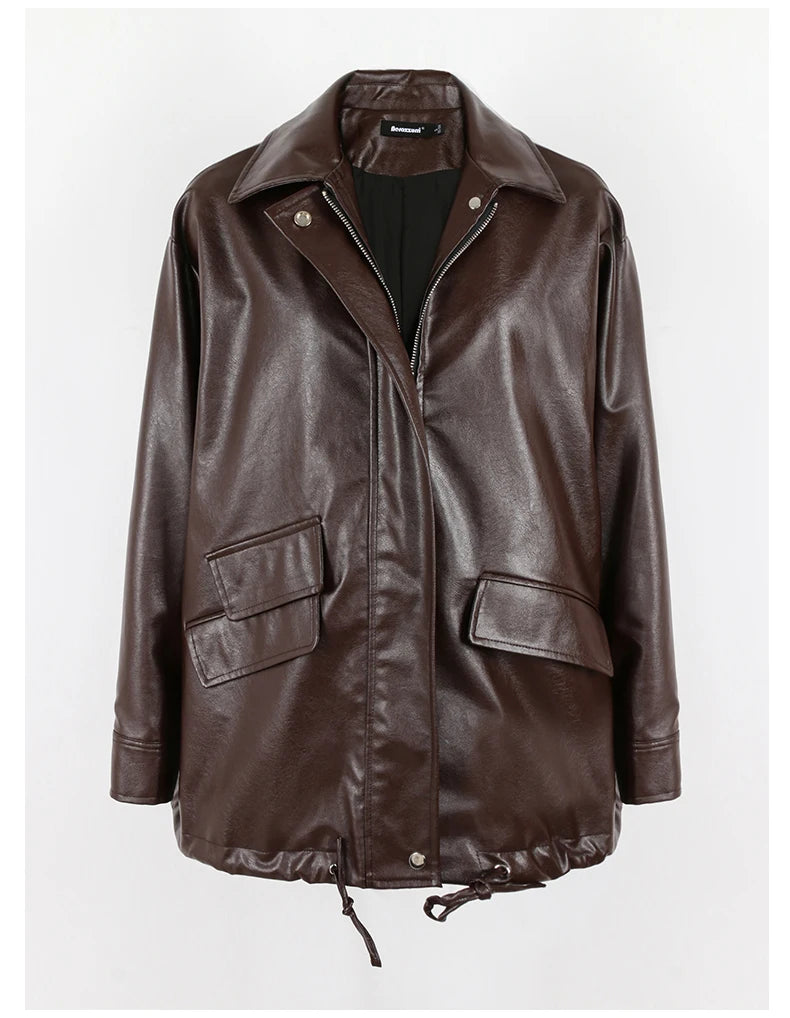 "Trinity" Women's Waterproof Long Sleeve Oversized Faux Leather Jacket