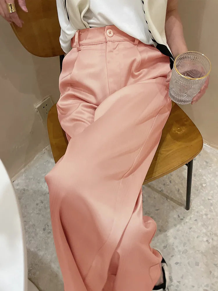 “Sway” Women’s Elegant High Waist Wide Leg Silk Pants
