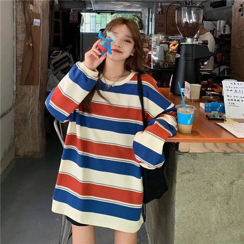“Must Be Nice” Women’s Striped Oversized Long Sleeve Sweatshirt