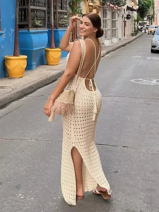 "June" Knitted Backless Bodycon Maxi Dress