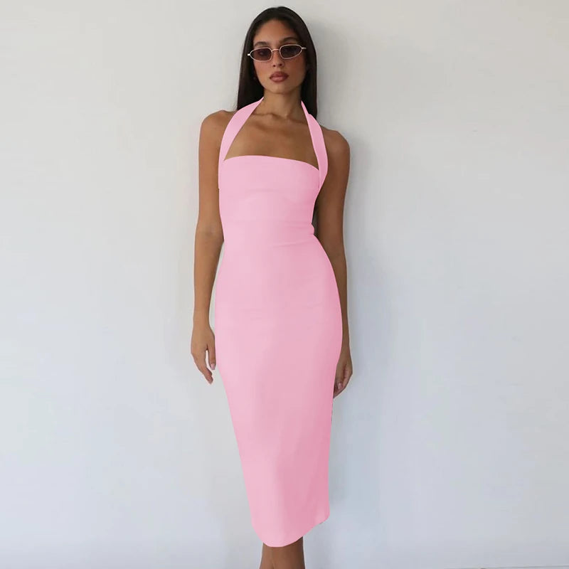 "Bossalina" Y2K Style Backless Bodycon Maxi Dress