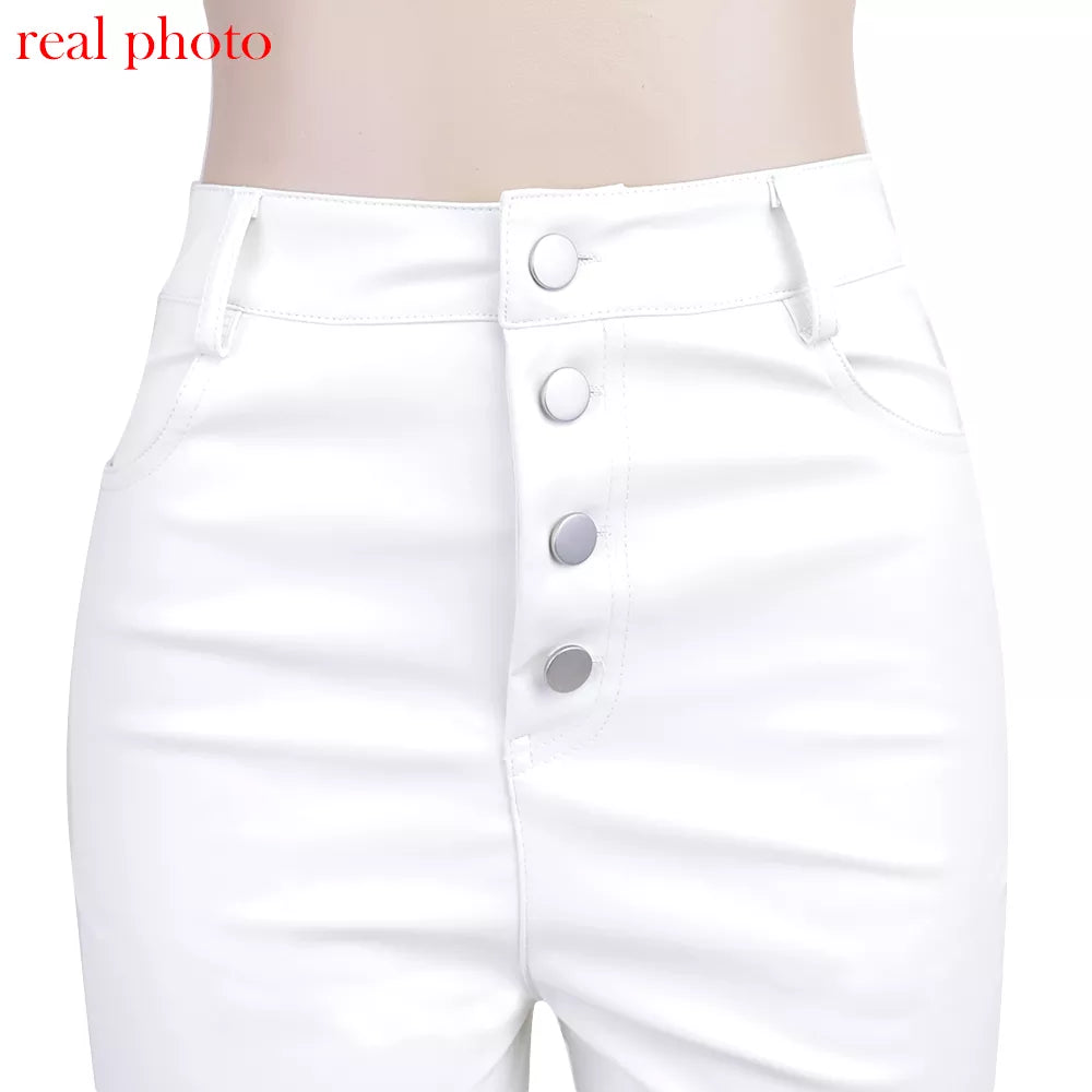 “Miley” High Waist Straight Leg Button Up Leather Pants