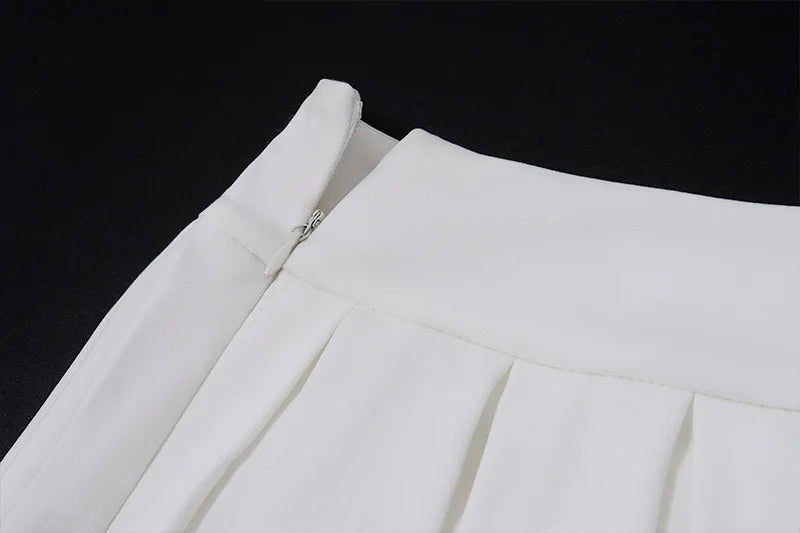 ”The Banks” Women’s White V Neck Pleated 2 Piece Outfit Set