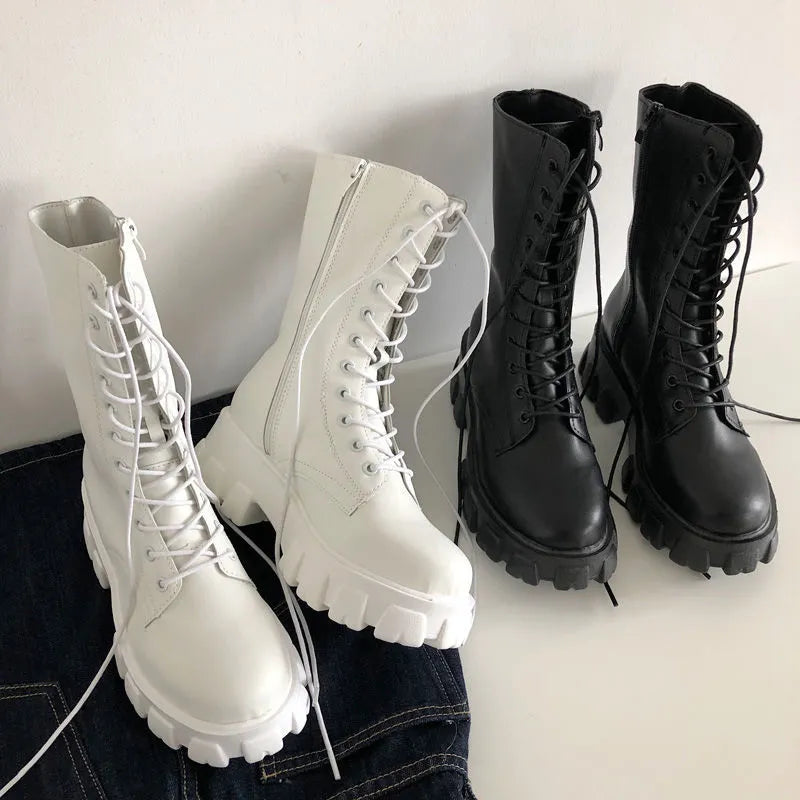 “Too Cute To Care” Women’s Designer Lace Up Mid Calf Chelsea Boots