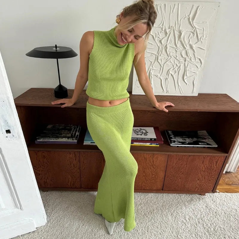 "Tuu LaRose" Women's Elegant Knitted Two-piece Maxi Skirt Set