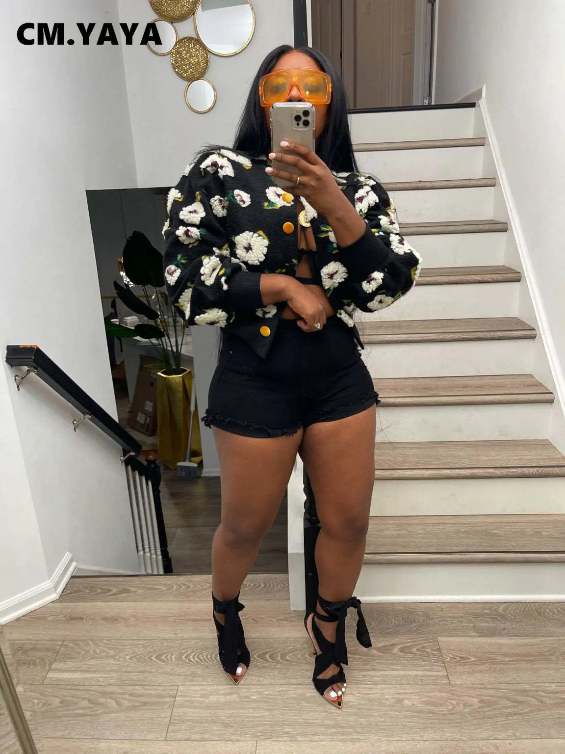 “Sauced Up” Elegant Front Floral Print Long Sleeve Jacket