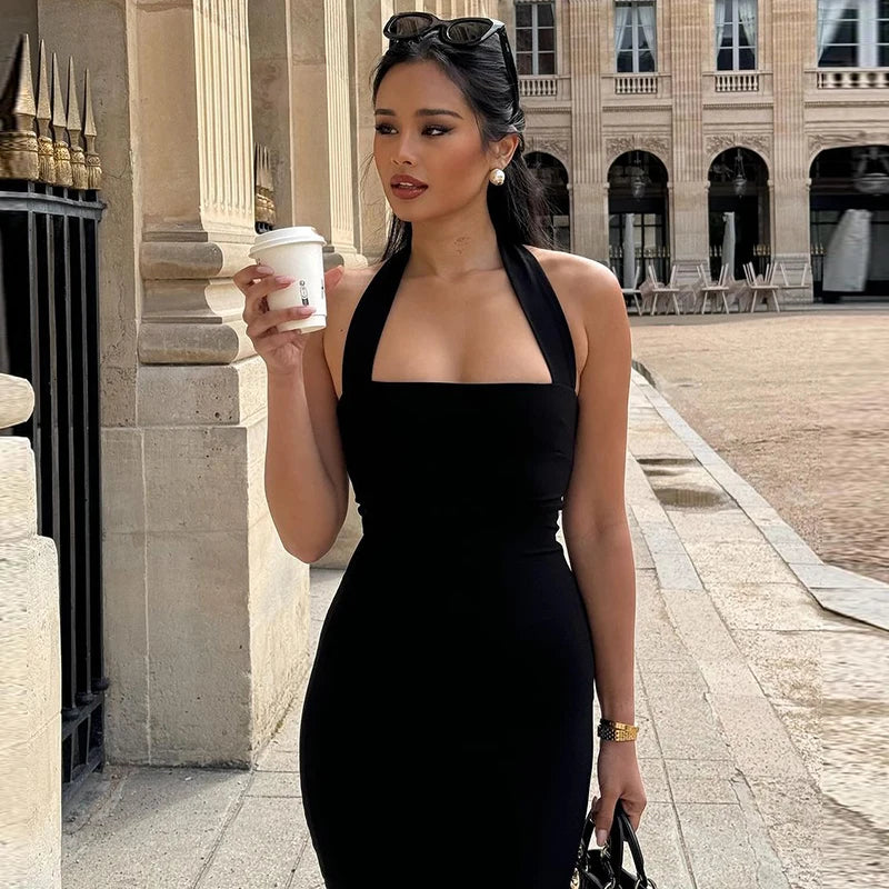 "Bossalina" Y2K Style Backless Bodycon Maxi Dress
