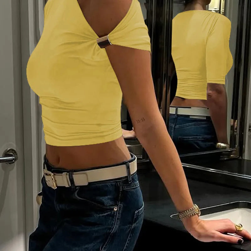 "Crazy In Love" Women's Backless Asymmetrical One Shoulder Crop Top