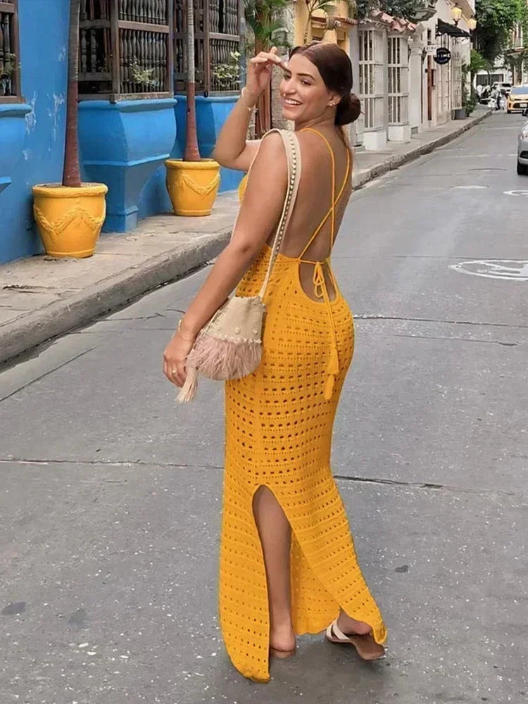 "June" Knitted Backless Bodycon Maxi Dress
