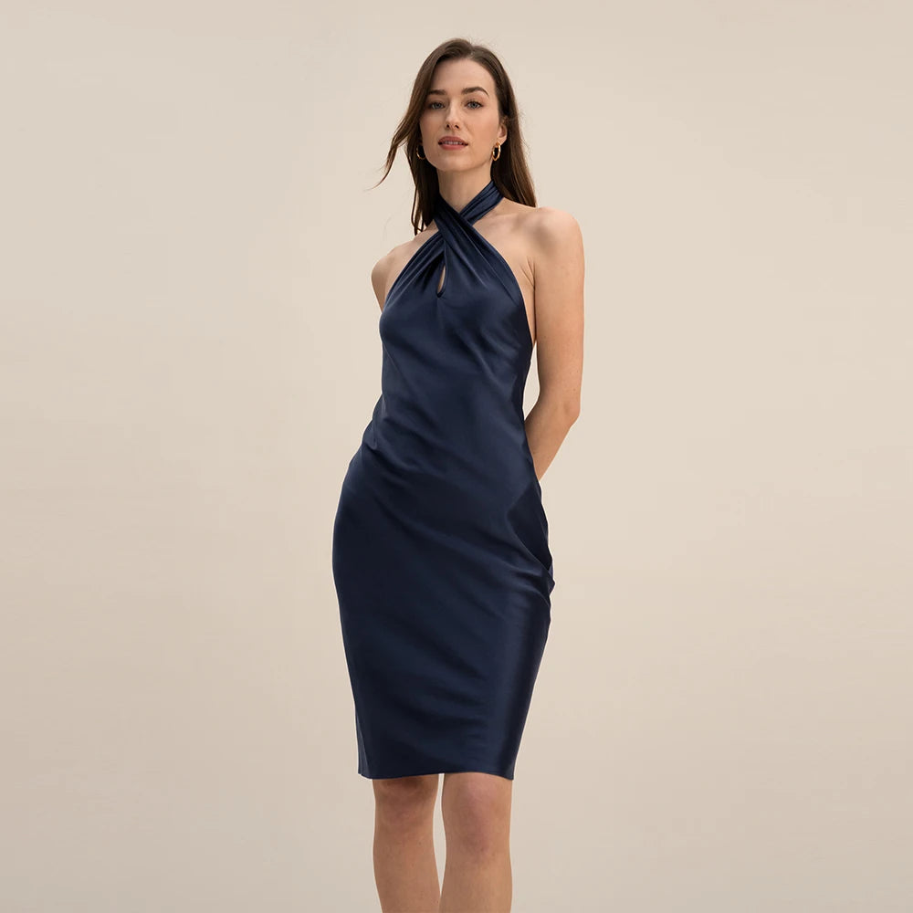 “Cocktail” Backless Silk Bodycon Halter Dress