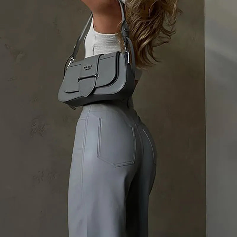 “Miley” High Waist Straight Leg Button Up Leather Pants
