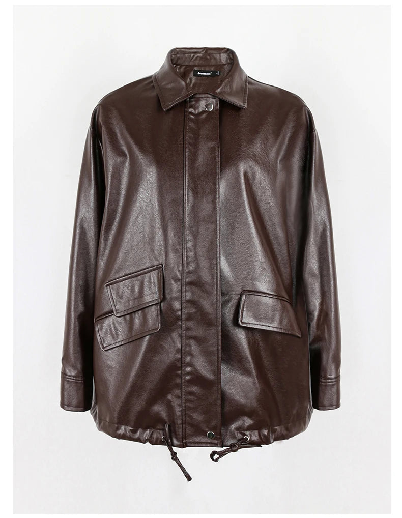 "Trinity" Women's Waterproof Long Sleeve Oversized Faux Leather Jacket