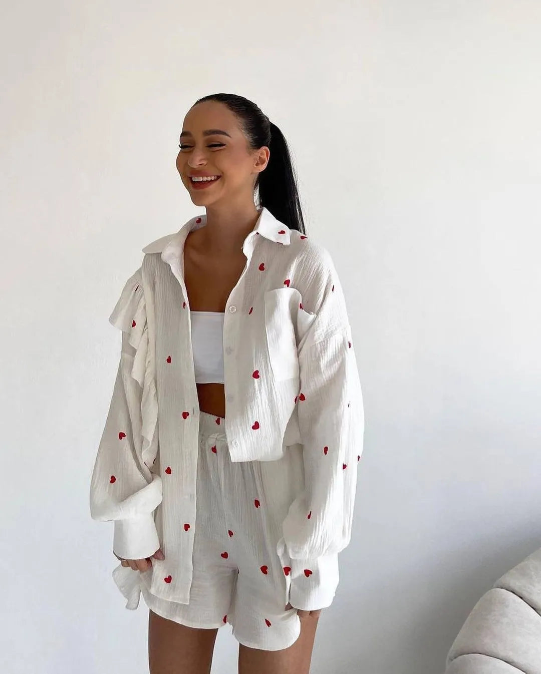 “Binded Lovers” Women’s Casual Long Sleeve 2 Piece Linen Outfit Set