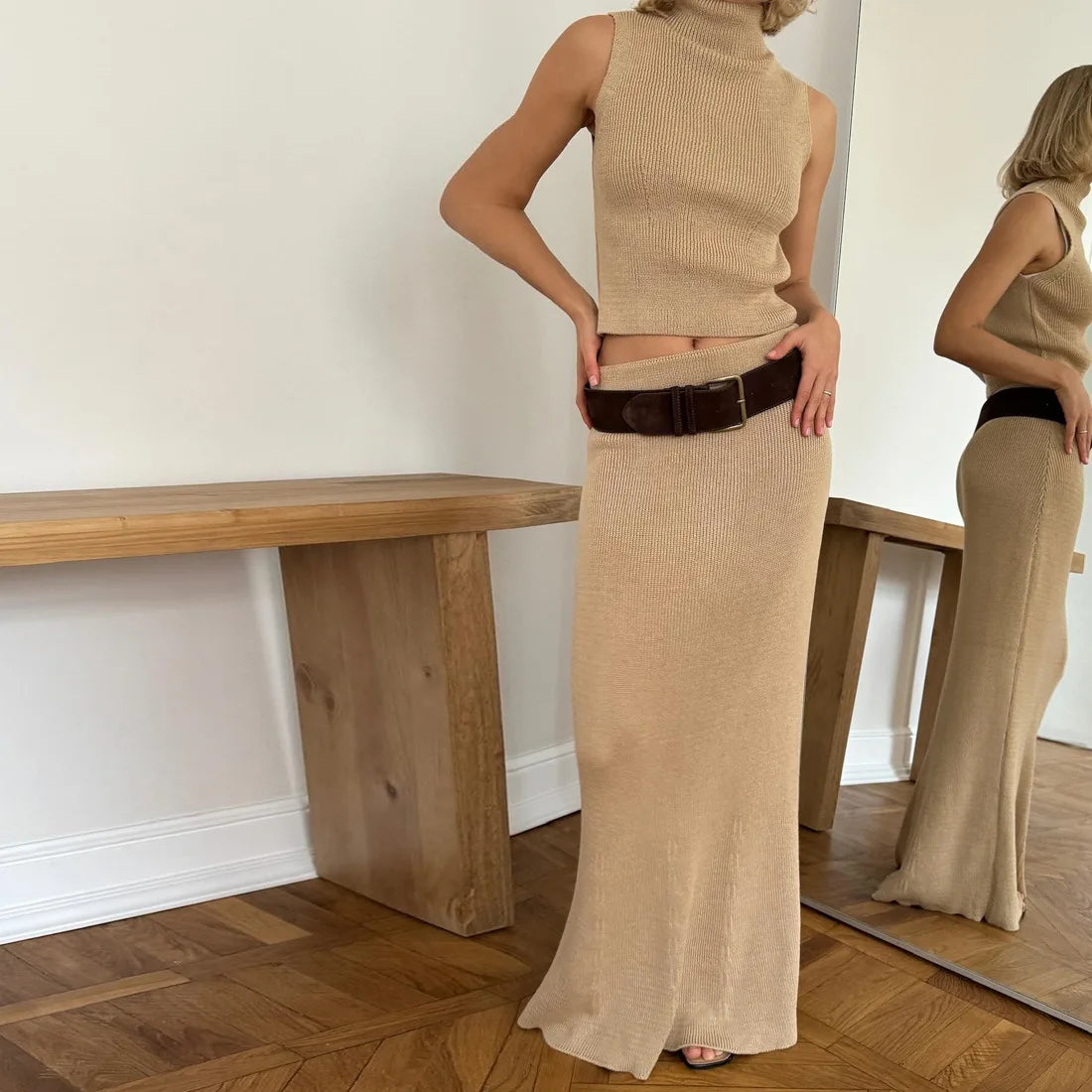 "Tuu LaRose" Women's Elegant Knitted Two-piece Maxi Skirt Set