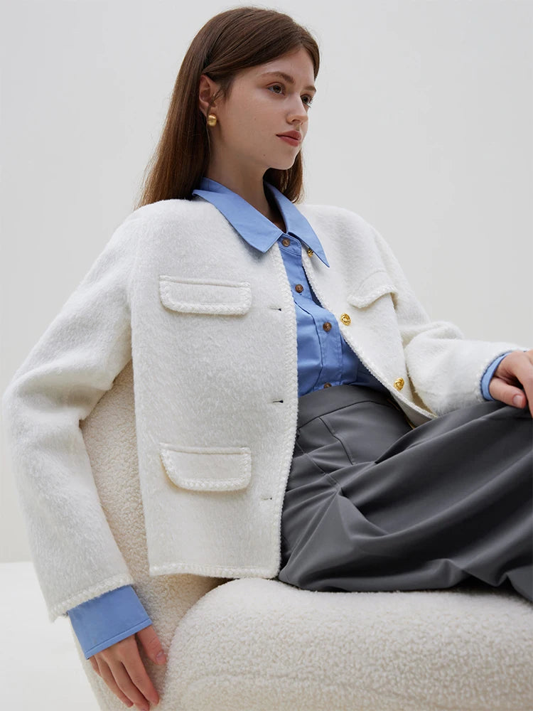 “Alpaca” Women’s Short Temperament Round Neck Wool Jacket