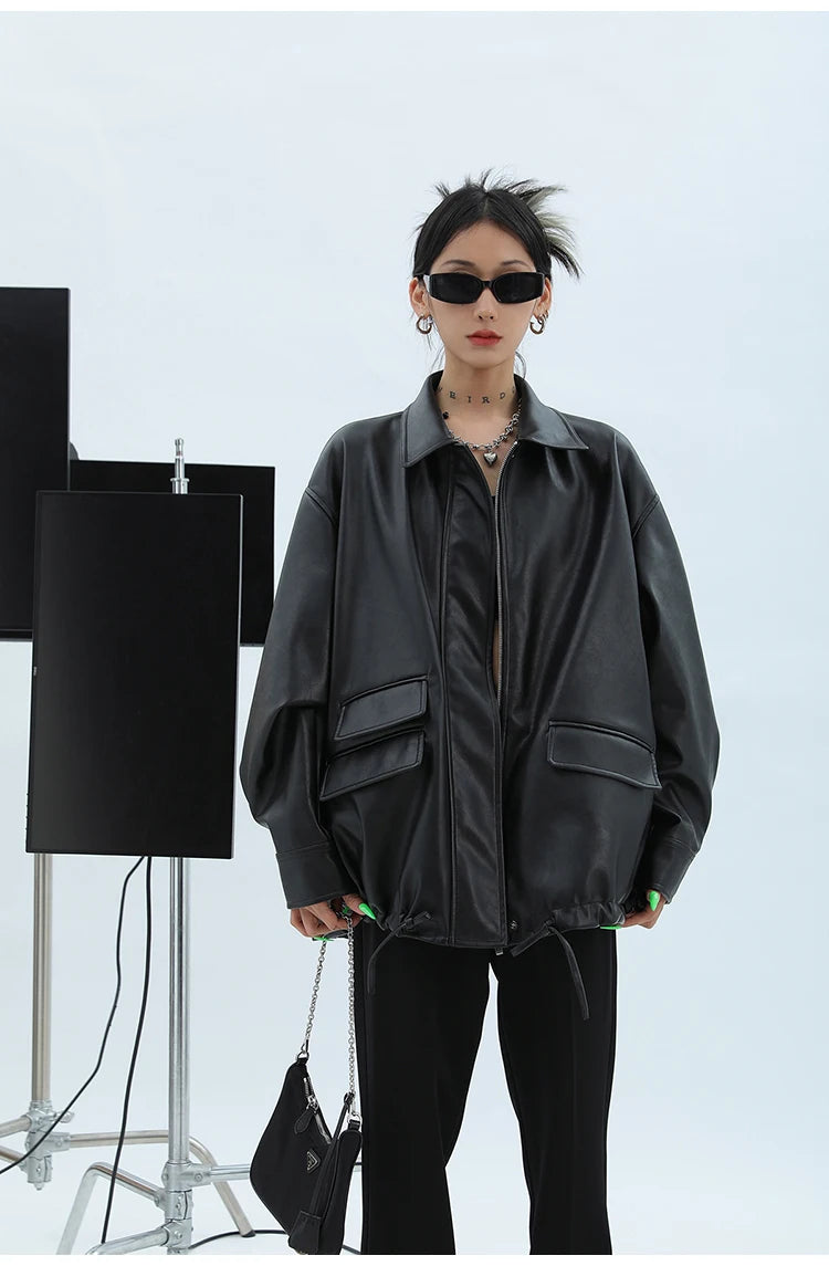 "Trinity" Women's Waterproof Long Sleeve Oversized Faux Leather Jacket