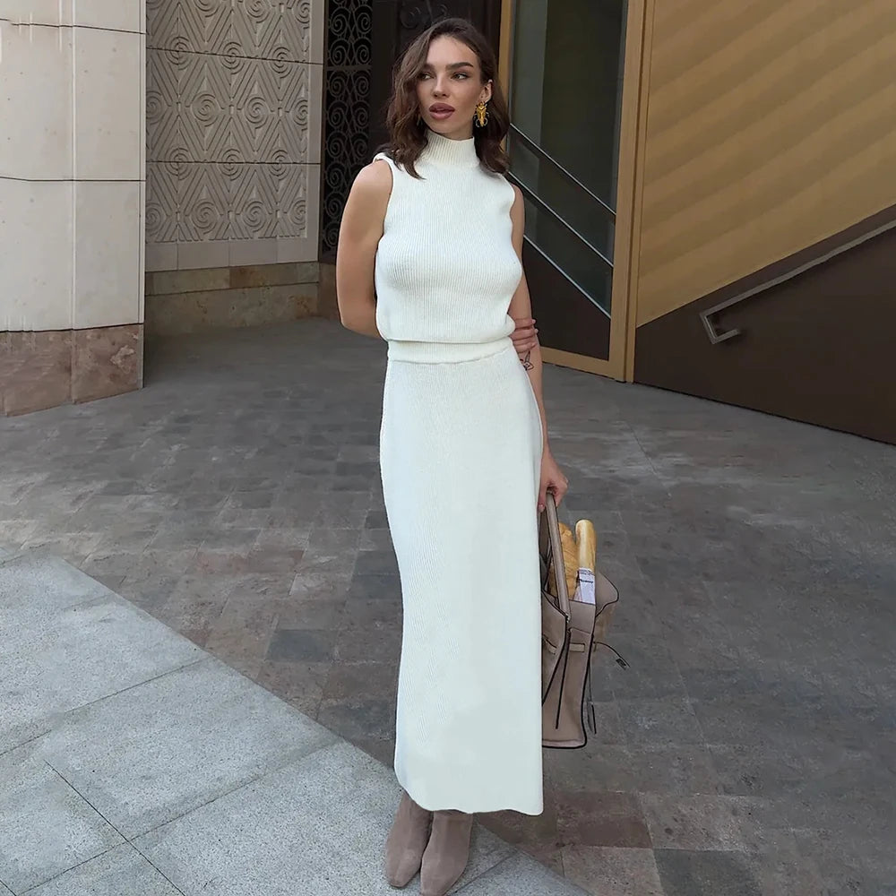 "Tuu LaRose" Women's Elegant Knitted Two-piece Maxi Skirt Set