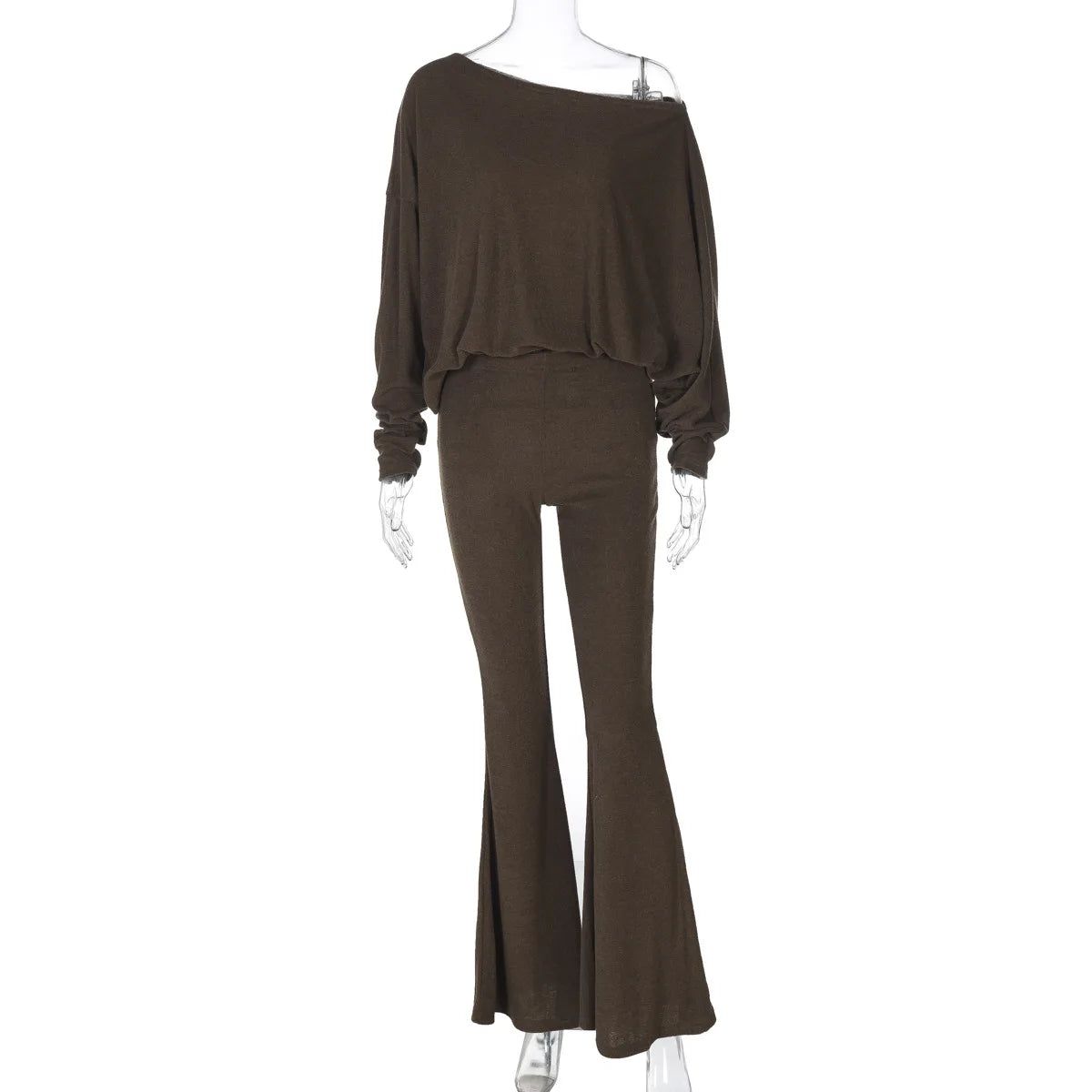 "Cashmere" Women's Casual Elegant Asymmetrical Top & Flare Pants 2 Piece Matching Lounge Set