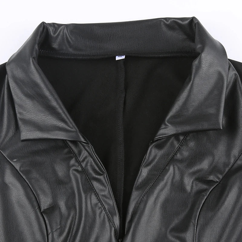 “Hot Lil Diva” Sexy Black Leather Long Sleeve Jumpsuit