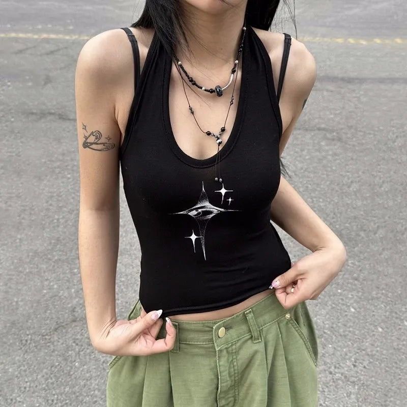 “Devilish Eyes” Women’s Retro Y2K Style Slim Fit Tank Top