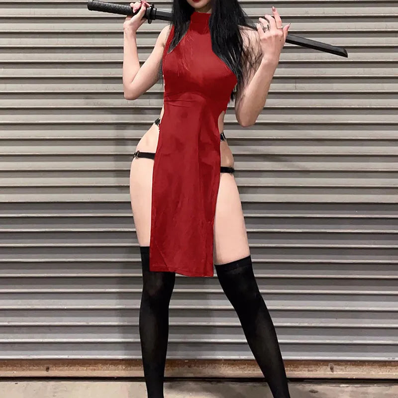 "Katana" Sexy Gothic Style High Split Side Y2k Style Women Dress