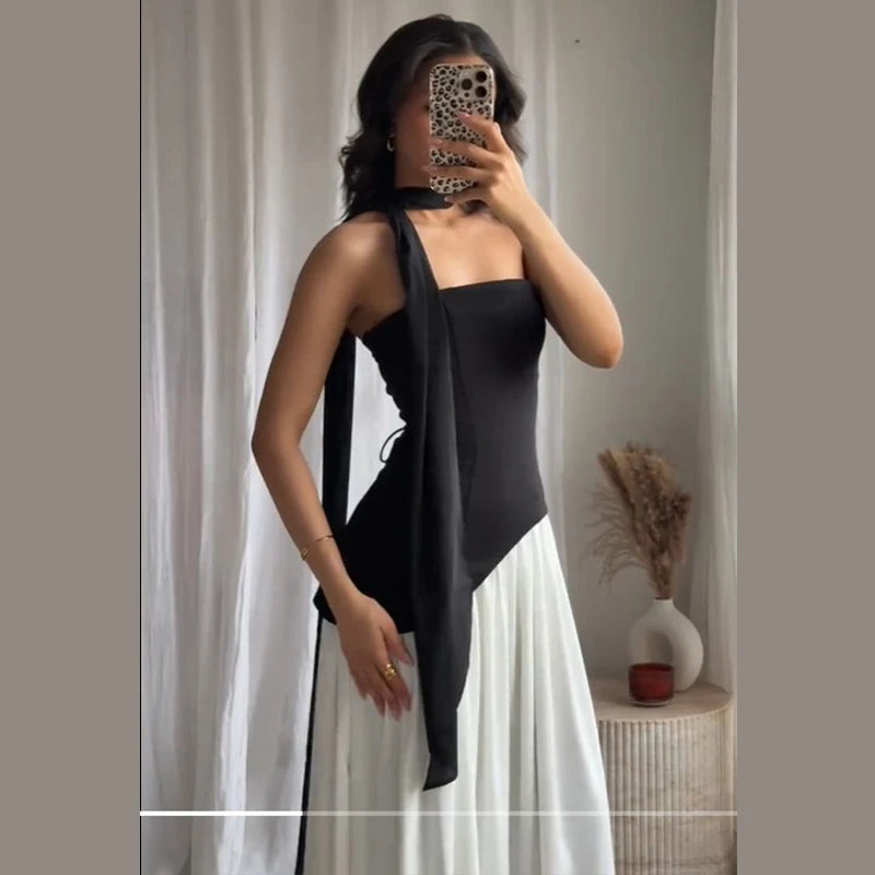 "Daisy" Women's Backless Pleated V-neck Maxi Dress