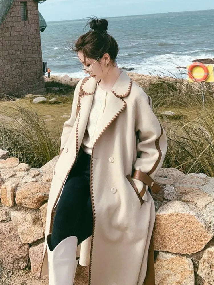 “Helena” Women’s Contrast Double-sided Wool Designer Coat