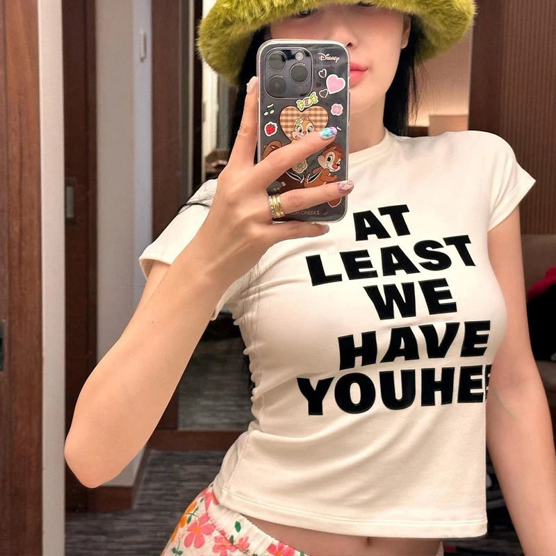 "At Least We Have You" Women's Graphic Print Retro Y2K Style Cropped T-Shirt
