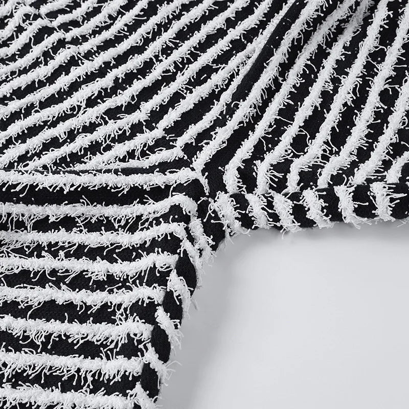 “Pay The Fee” Knitted Black and White Striped High Waist Flare Pants