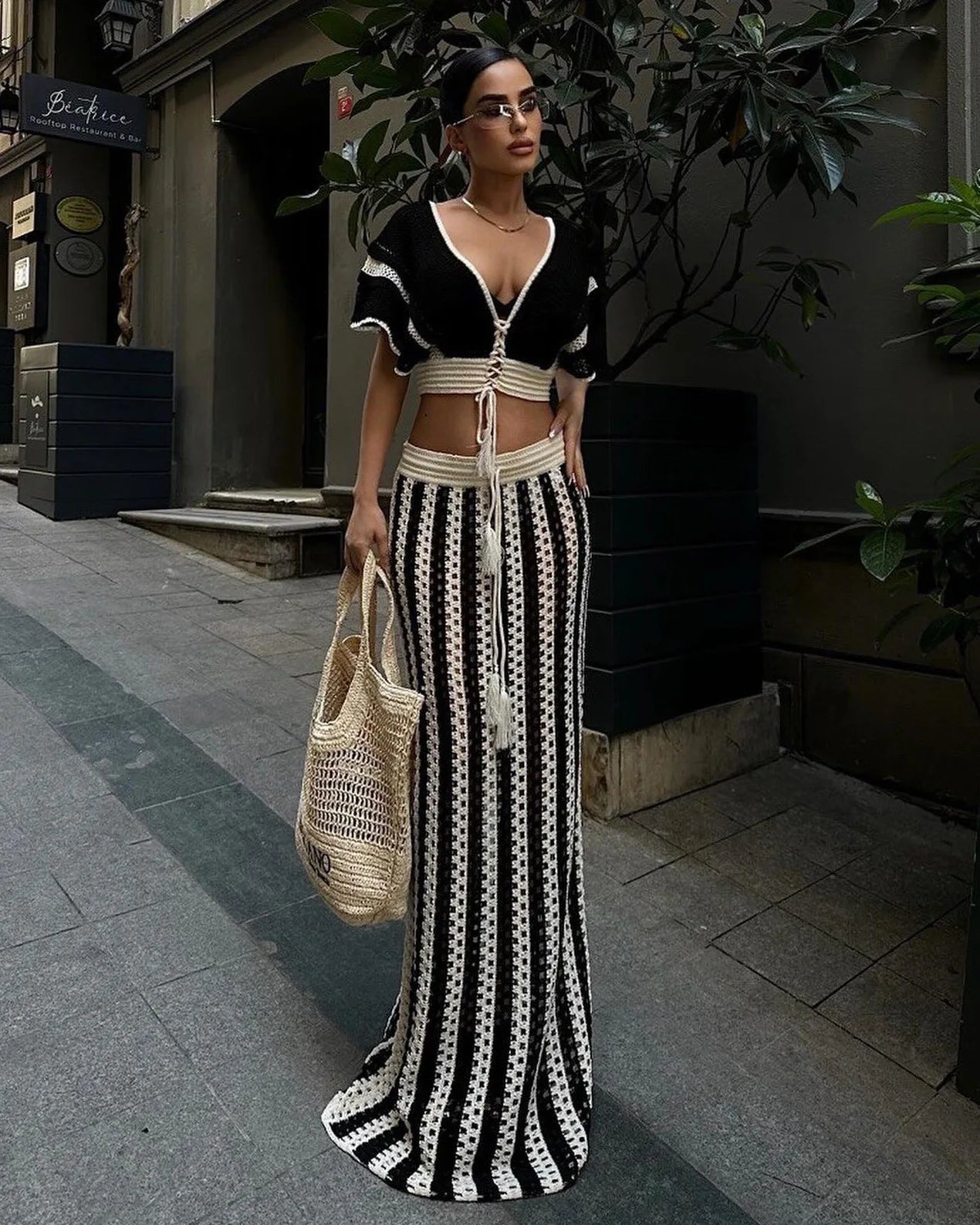 "Jolie" Knitted Striped 2 Piece Cropped Outfit Set