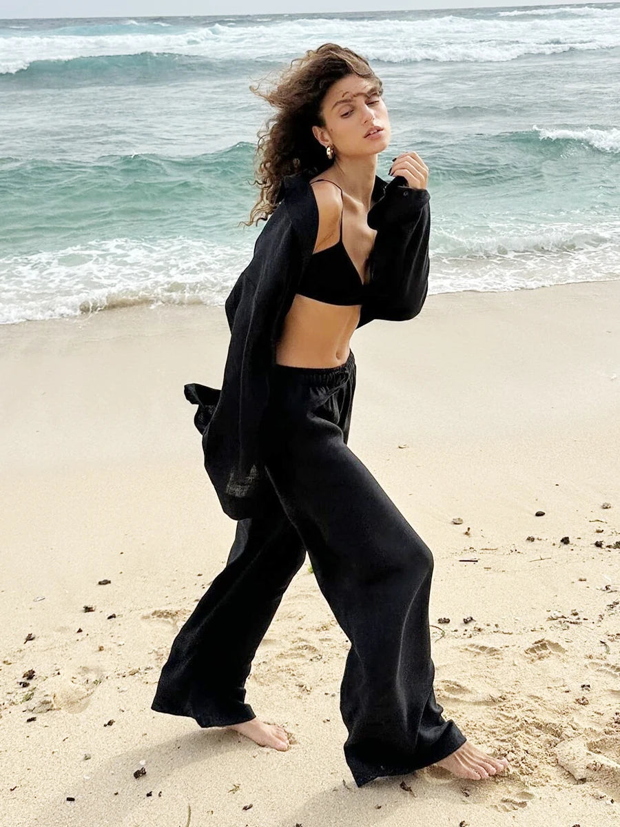 "Malibu" Women's Cotton Long Sleeve 2 Piece Outfit Set