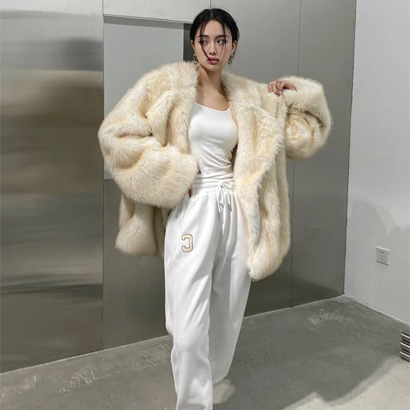“Nepo Baby” Women’s Loose Oversized Fluffy Faux Fur Overcoat