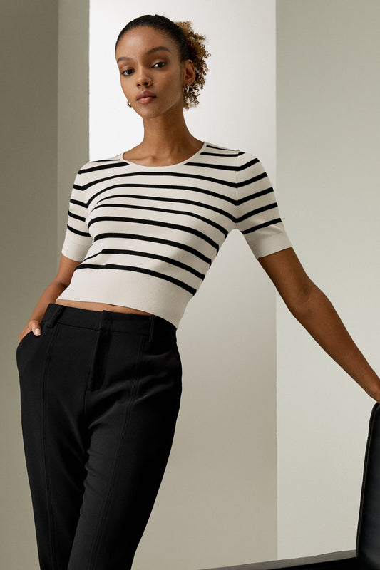 "England" Women's Silk Striped Knitted Crop Top